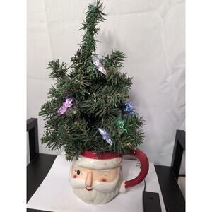 Vintage Sleigh Bell Bistro Winking Santa Mug with Christmas Tree Star Light...